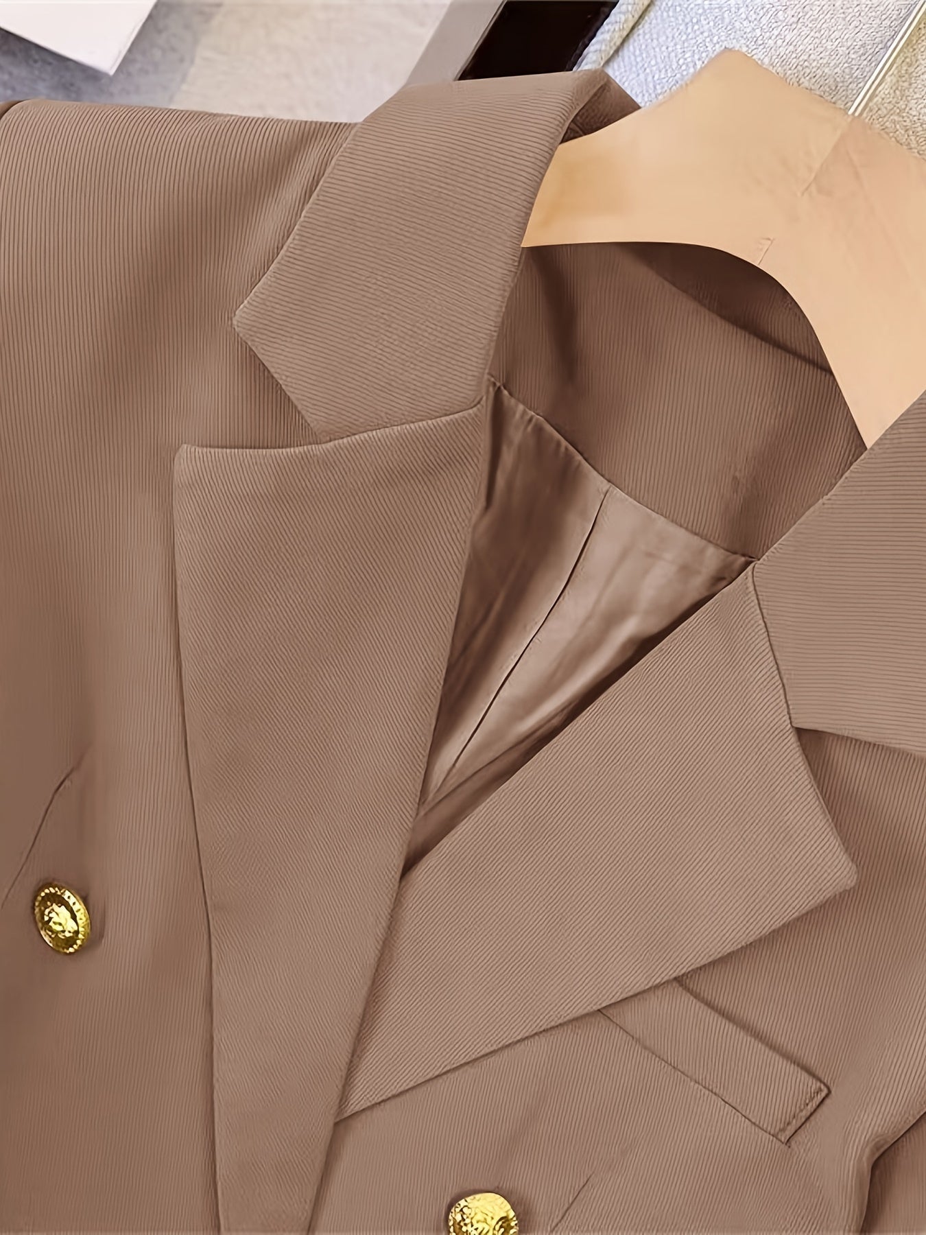 Women's Double-Breasted Woven Blazer with Notched Lapel
