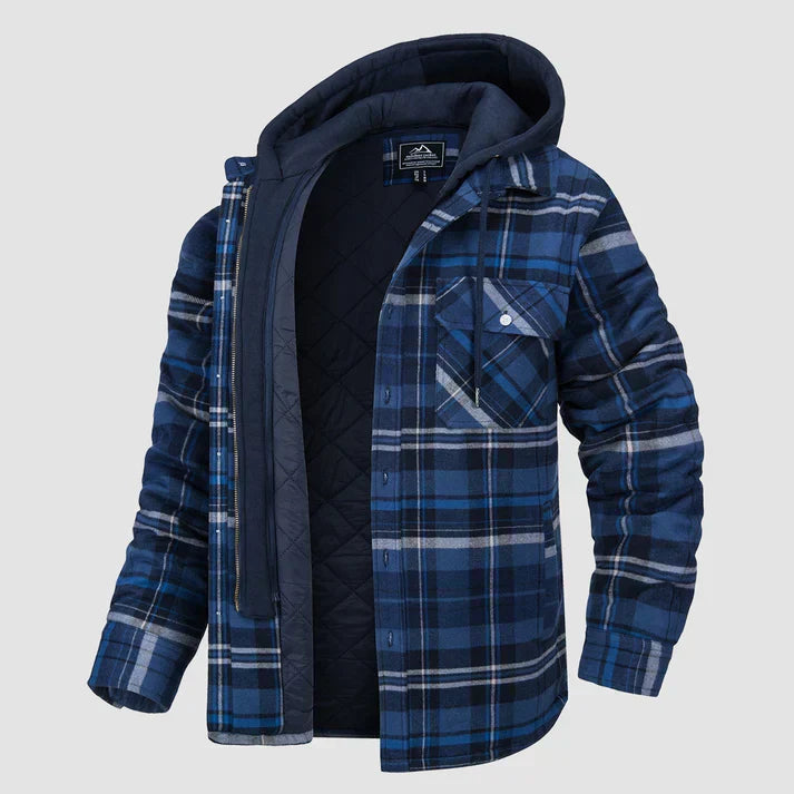 Men Jacket | Hooded with button front and check pattern