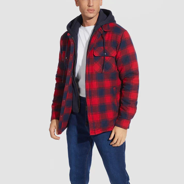 Men Jacket | Hooded with button front and check pattern
