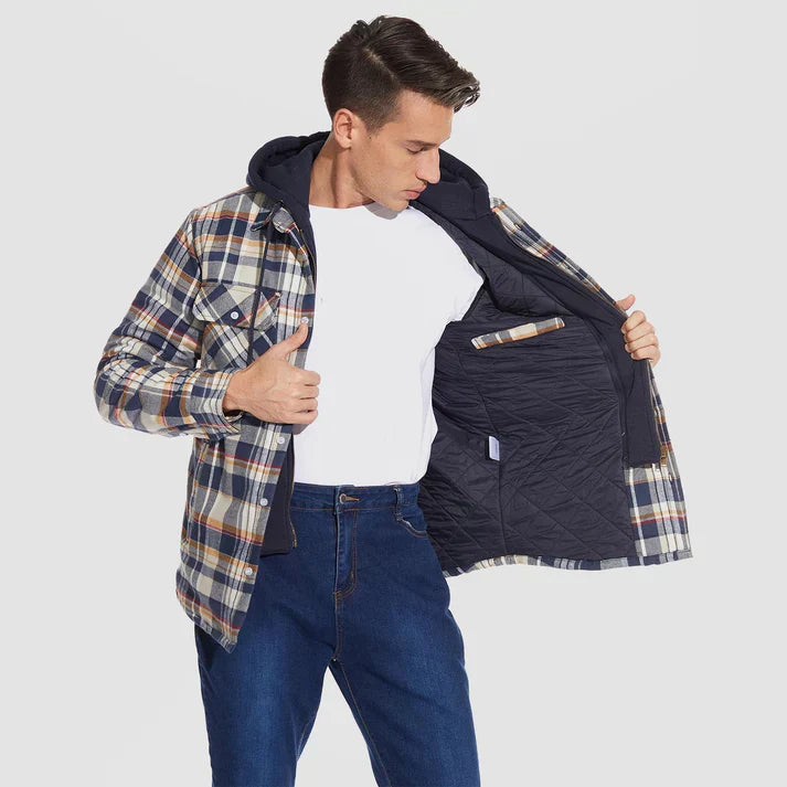 Men Jacket | Hooded with button front and check pattern