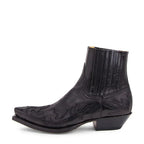 Black Leather Stitched Slip On Pointed Toe Western Ankle Cowboy Boots for Men