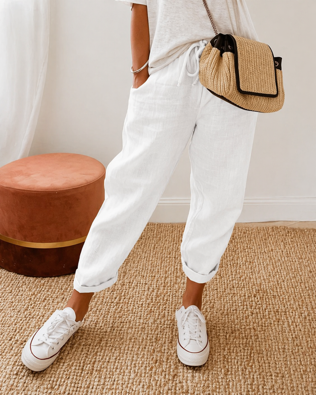 Cotton Linen Relaxed Fit Trousers for Men