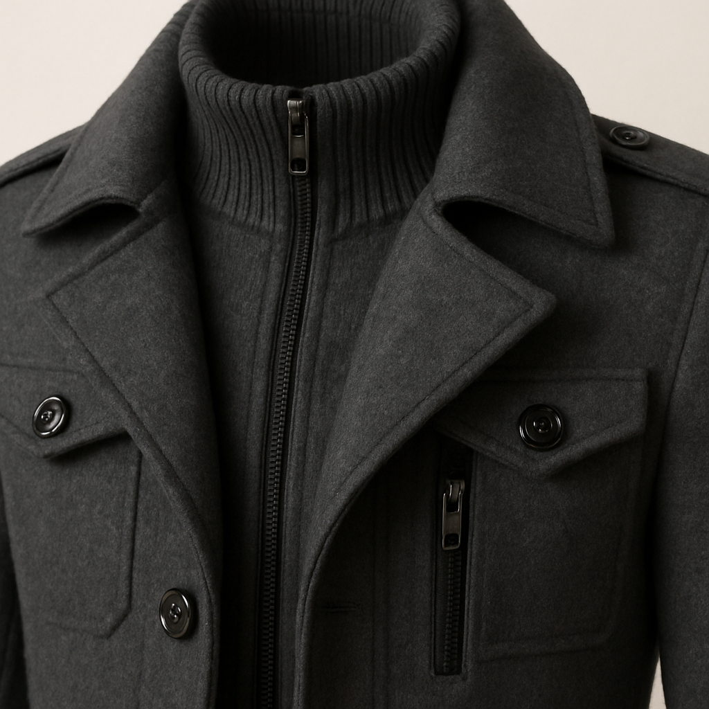 Wool Blend Double-Breasted Long Overcoat for Men