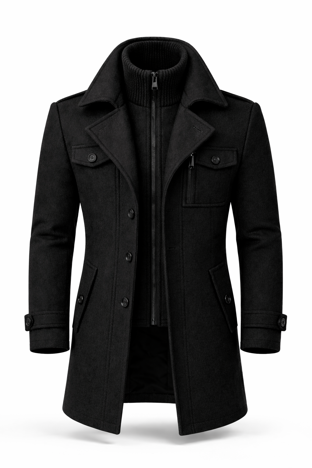 Wool Blend Double-Breasted Long Overcoat for Men