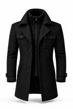 Wool Blend Double-Breasted Long Overcoat for Men