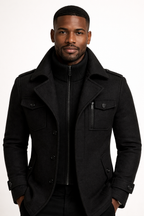 Wool Blend Double-Breasted Long Overcoat for Men