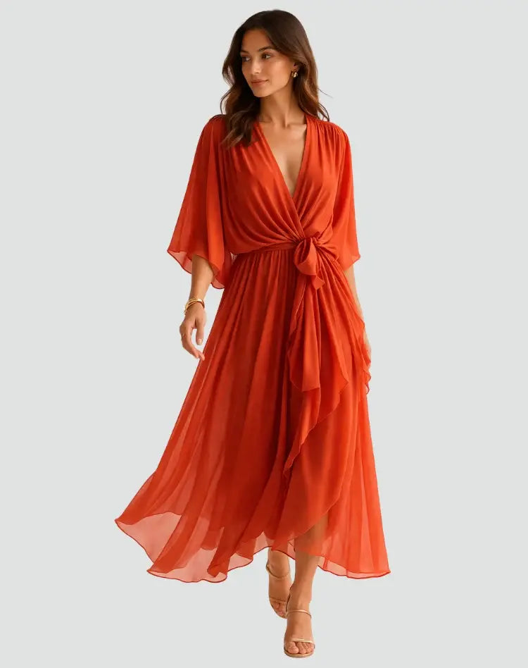 Wrap V-Neck Midi Dress for Women | Wedding Guest Occasion