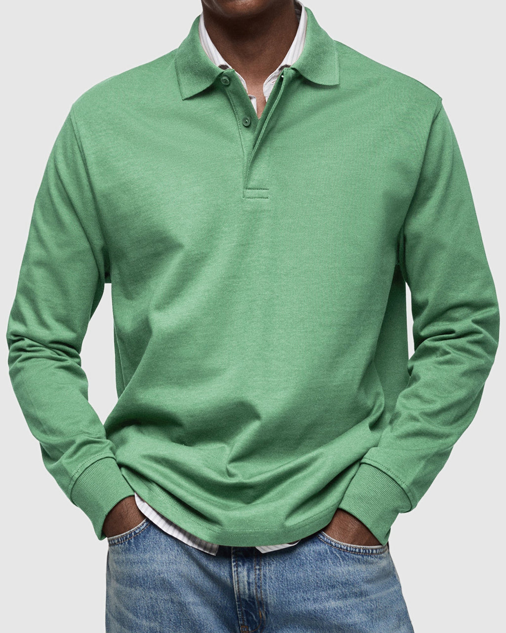 Cotton Long Sleeve Polo Shirt for Men