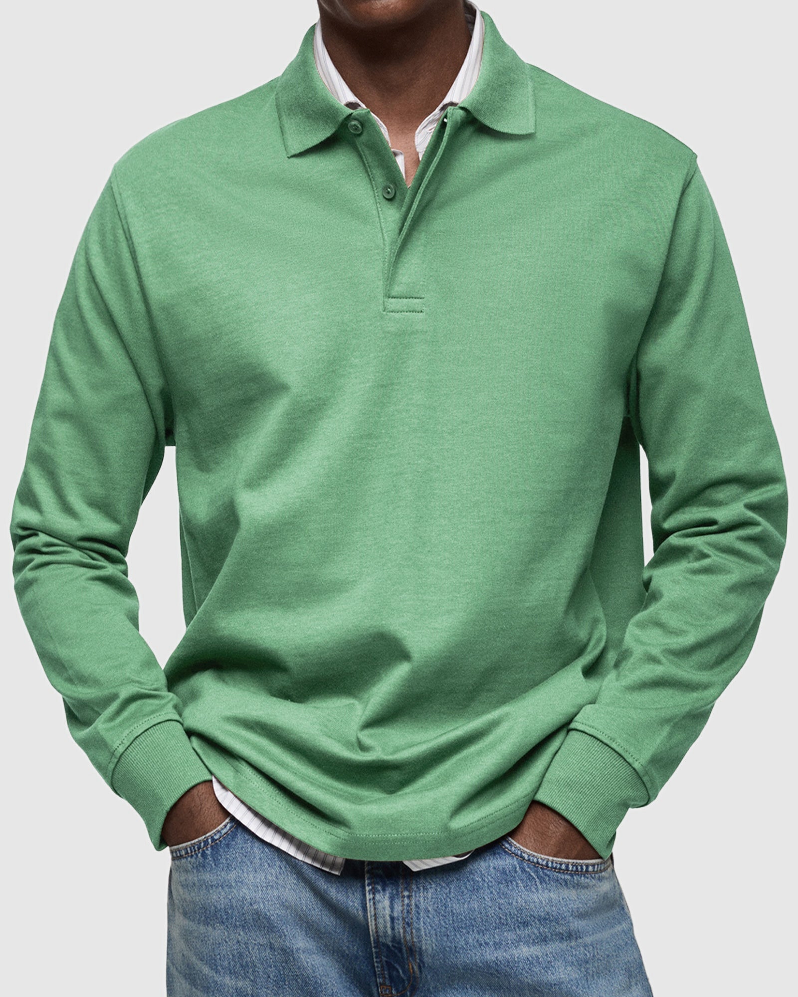 Cotton Long Sleeve Polo Shirt for Men