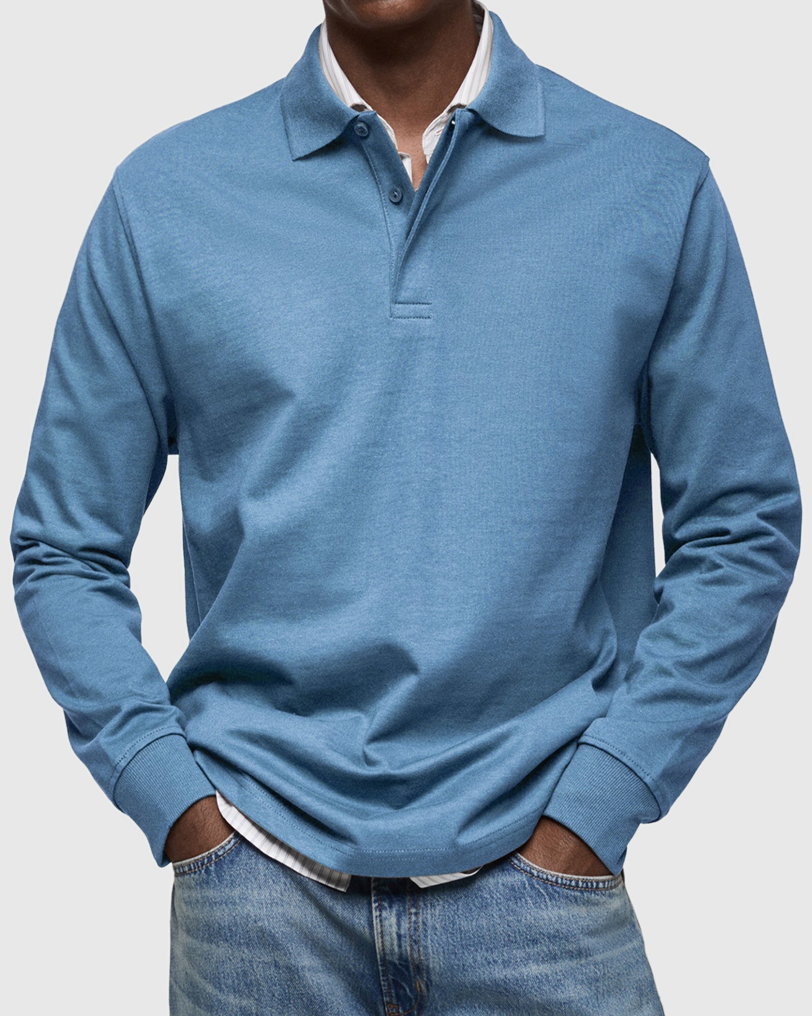 Cotton Long Sleeve Polo Shirt for Men