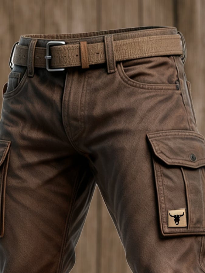 Brown Tapered Slim Fit Cargo Trousers with Flap Utility Pockets for Men