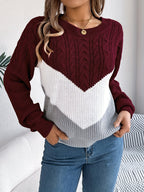 Colour Block Round Neck Knit Jumper for Women | Relaxed Fit Casual Wear