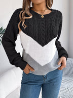 Colour Block Round Neck Knit Jumper for Women | Relaxed Fit Casual Wear
