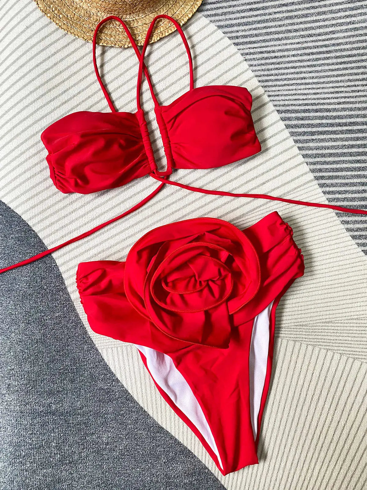 Women Bikini Set | Bandeau halter with wrap strings and flower bottom