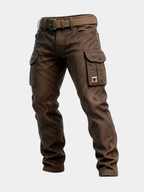 Brown Tapered Slim Fit Cargo Trousers with Flap Utility Pockets for Men