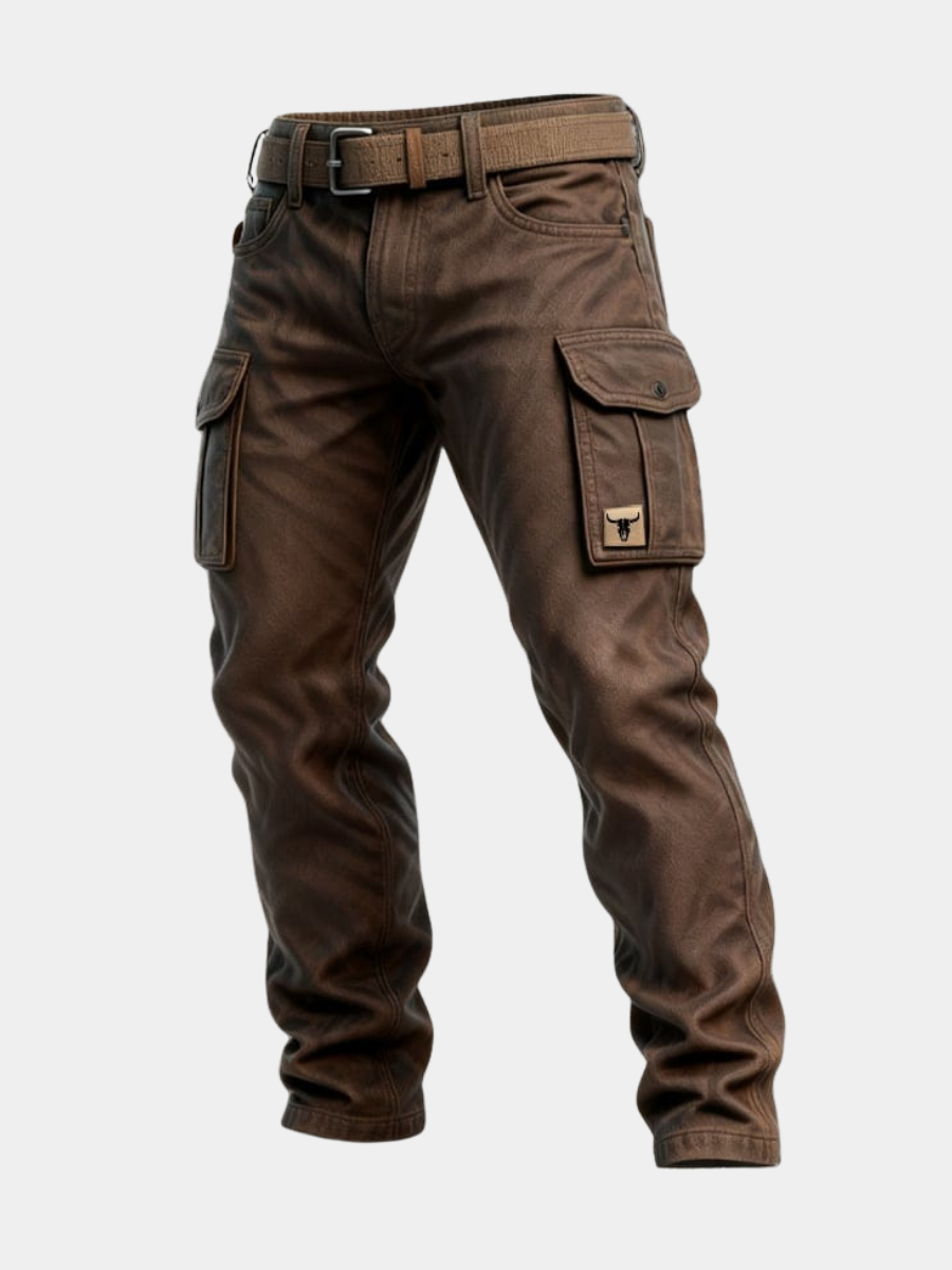 Brown Tapered Slim Fit Cargo Trousers with Flap Utility Pockets for Men