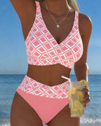 Check Print Wire Free Bikini Set with High Cut Briefs for Women | Beachwear