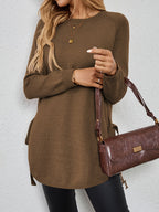 Knit Relaxed Fit Round Neck Longline Jumper with Side Slits for Women | Autumn