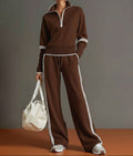 Stretch Half Zip Wide Leg Lounge Set with Drawstring Trousers for Women