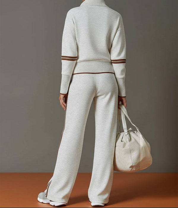 Stretch Half Zip Wide Leg Lounge Set with Drawstring Trousers for Women