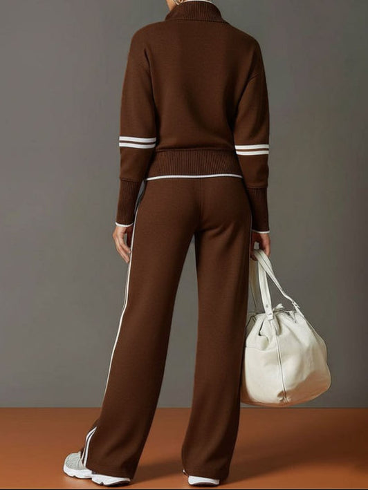 Stretch Half Zip Wide Leg Lounge Set with Drawstring Trousers for Women