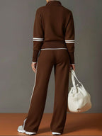 Stretch Half Zip Wide Leg Lounge Set with Drawstring Trousers for Women