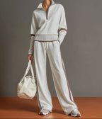 Stretch Half Zip Wide Leg Lounge Set with Drawstring Trousers for Women
