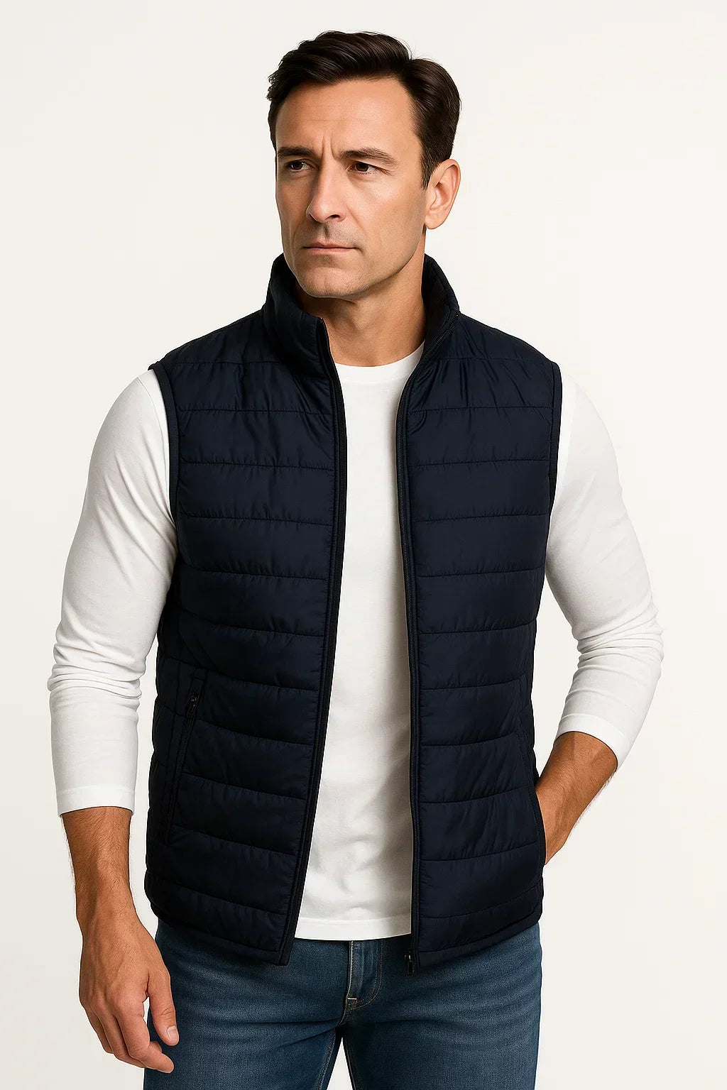 Cotton Padded Stand Collar Sleeveless Puffer Gilet for Men | Winter Wear