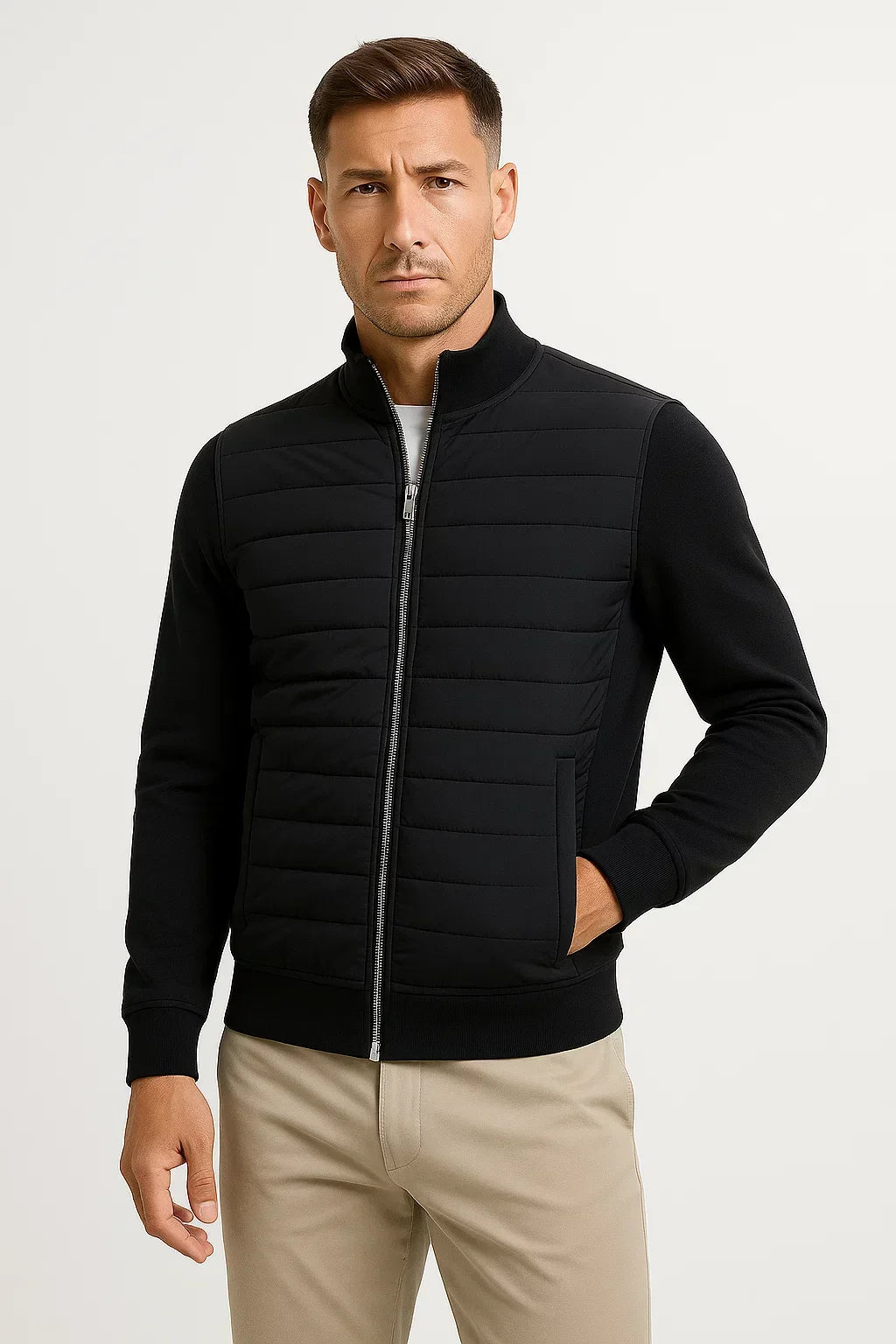 Quilted Front Hybrid Knit Sleeve Jacket for Men