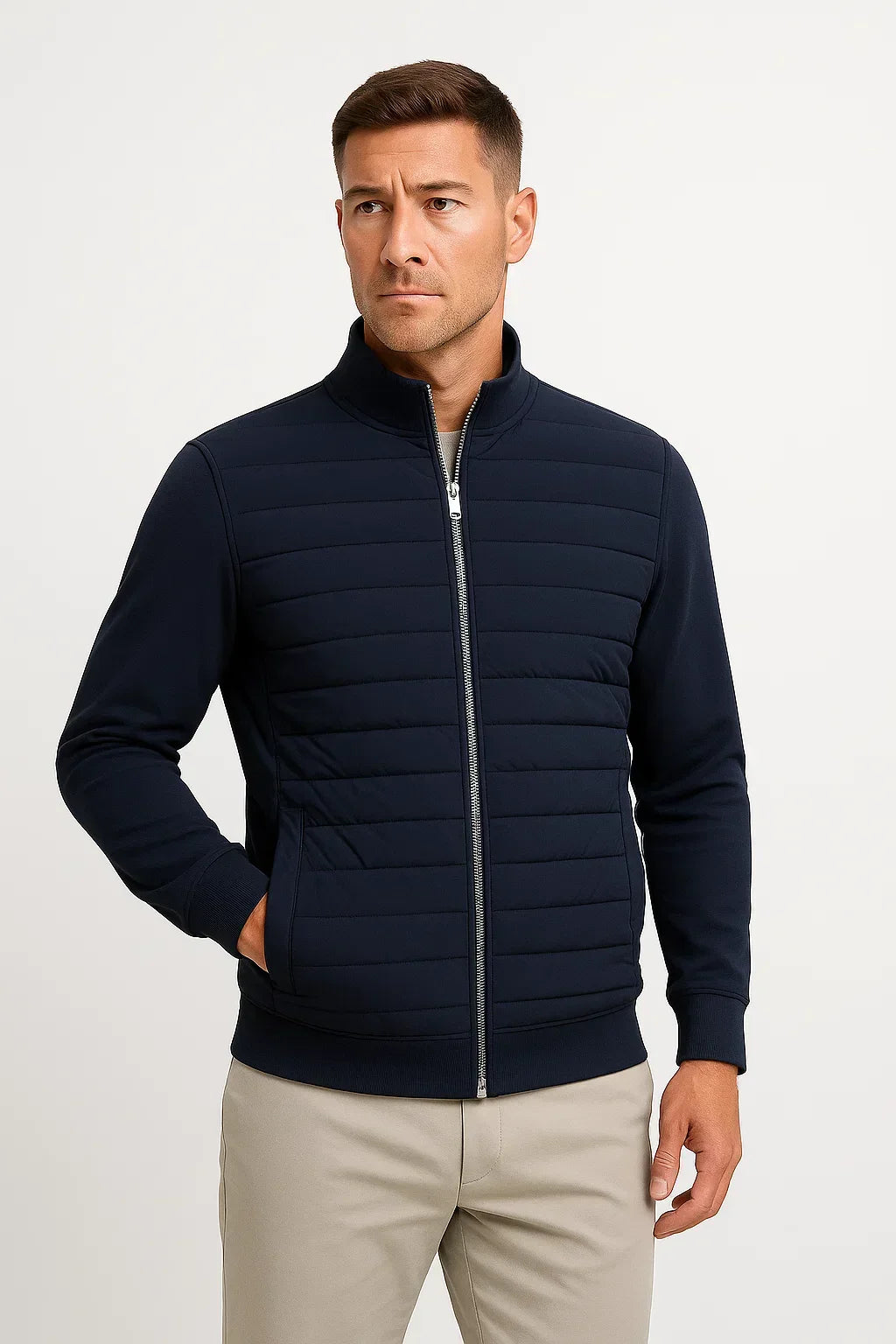 Quilted Front Hybrid Knit Sleeve Jacket for Men