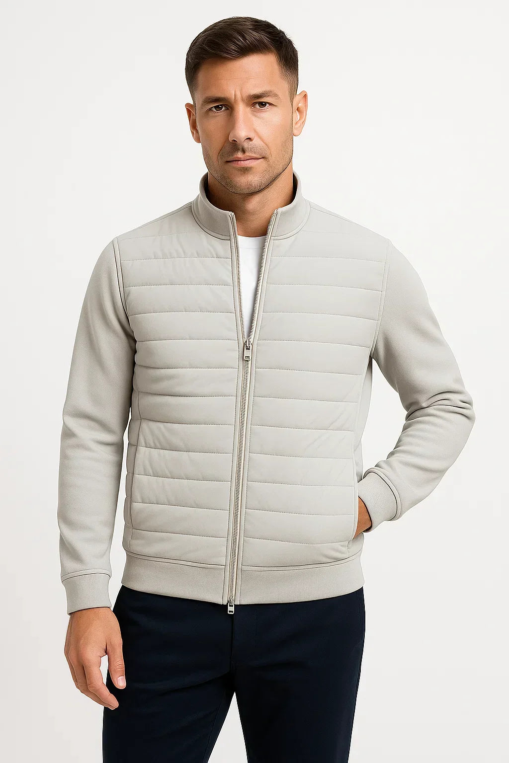 Quilted Front Hybrid Knit Sleeve Jacket for Men