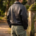 Black Leather Structured Collar Zip Jacket for Men | Spring Autumn Layer