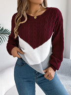 Colour Block Round Neck Knit Jumper for Women | Relaxed Fit Casual Wear