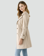 Tailored Mid Length Trench Coat with Structured Lapel Collar for Women