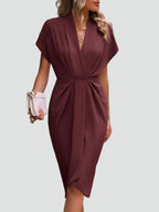 Wrap Midi Dress for Women Regular Fit V-Neck with Loose Sleeves