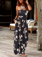 Strapless Bandeau Midi Dress with Waist-Cinching and Double Pockets for Women