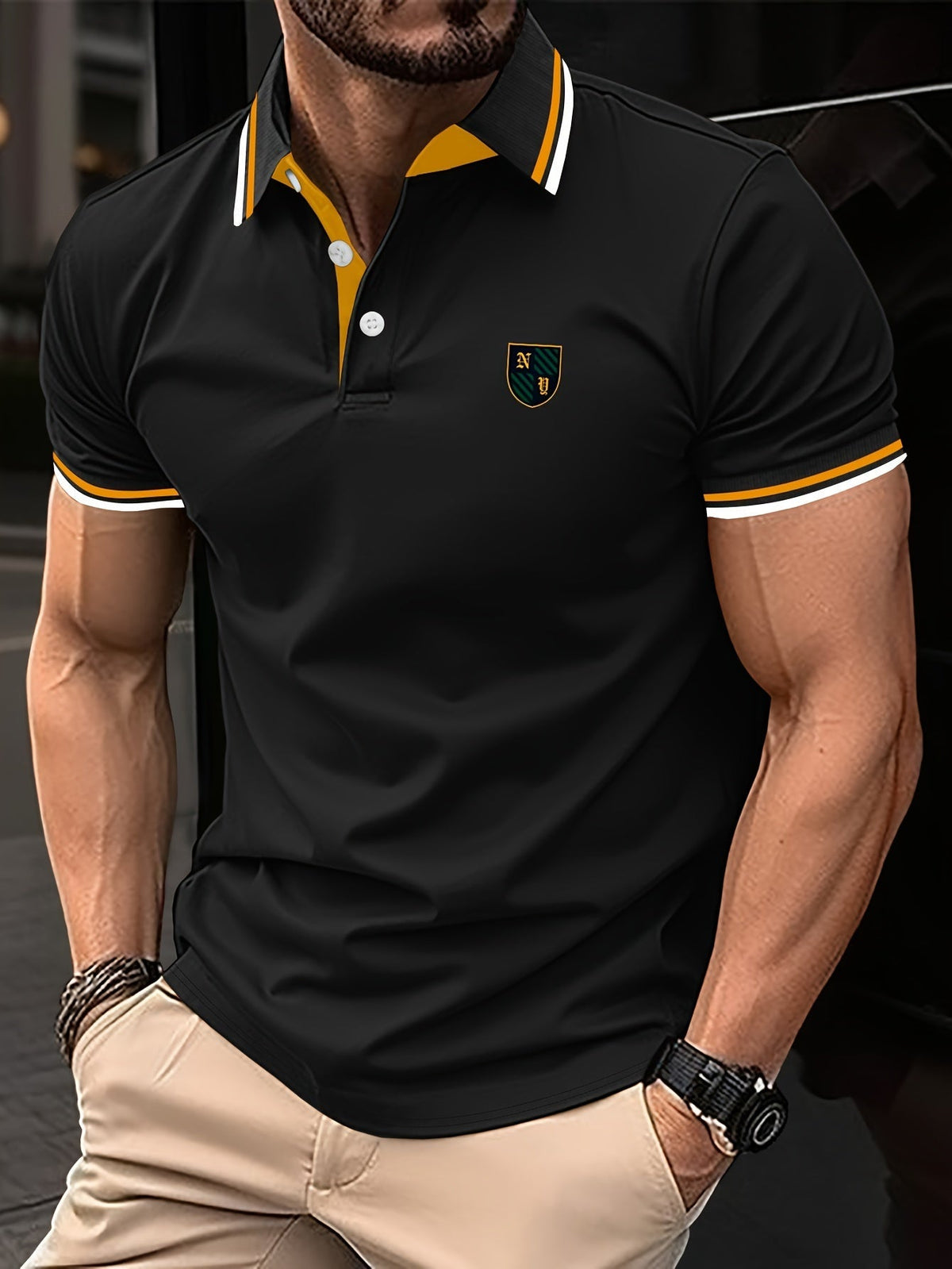 Yellow Striped Short Sleeve Knit Polo Shirt for Men | Regular Fit Summer Wear