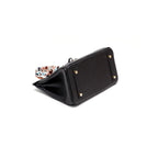 Genuine Leather Twist Lock Handbag with Gold Hardware and Pockets for Women