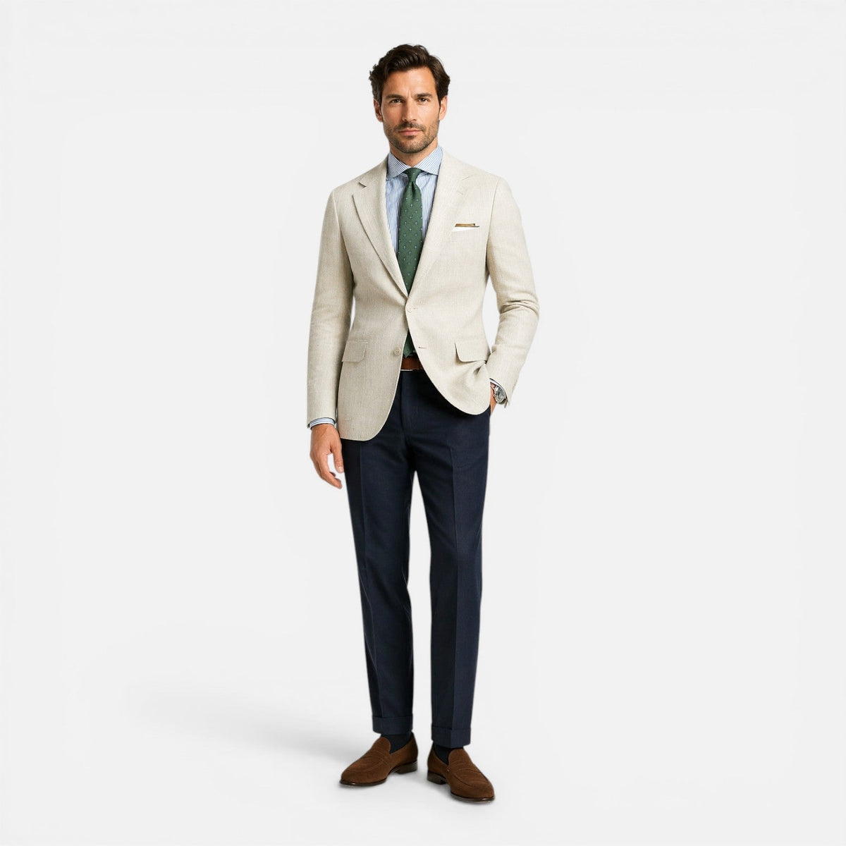 Beige Linen Slim Fit Summer Blazer for Men | Smart Casual Occasion Layering