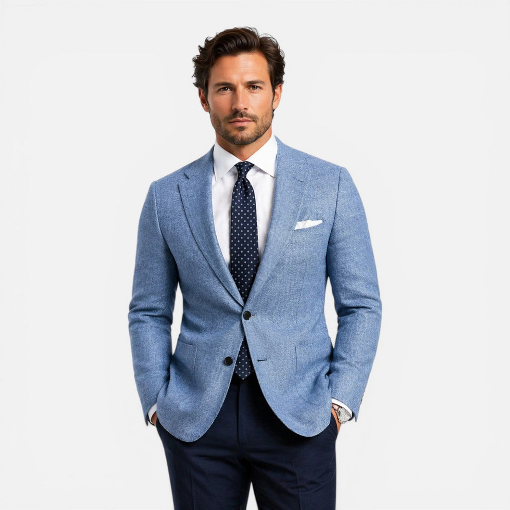 Beige Linen Slim Fit Summer Blazer for Men | Smart Casual Occasion Layering