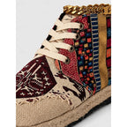 Red and Blue Bohemian Patterned High Top Lace Up Platform Trainers for Women