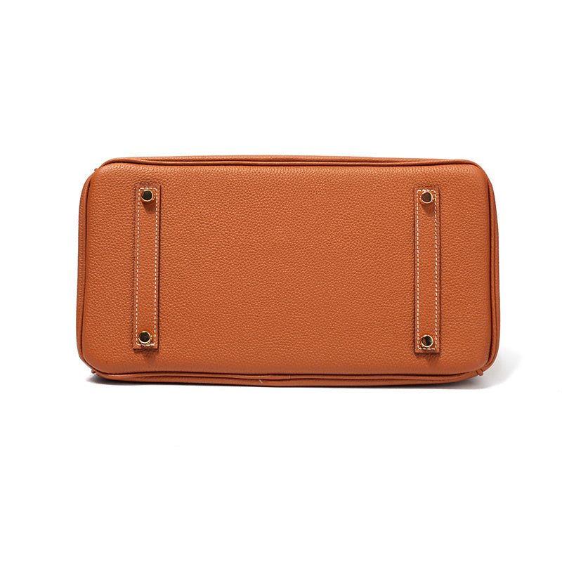 Genuine Leather Twist Lock Handbag with Gold Hardware and Pockets for Women