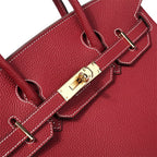 Genuine Leather Twist Lock Handbag with Gold Hardware and Pockets for Women