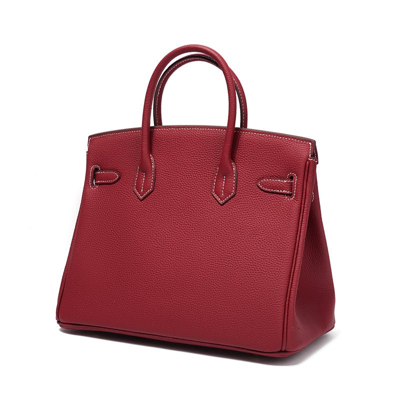 Genuine Leather Twist Lock Handbag with Gold Hardware and Pockets for Women
