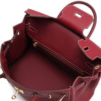 Genuine Leather Twist Lock Handbag with Gold Hardware and Pockets for Women