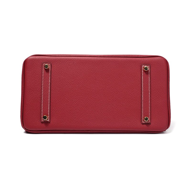 Genuine Leather Twist Lock Handbag with Gold Hardware and Pockets for Women