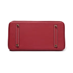Genuine Leather Twist Lock Handbag with Gold Hardware and Pockets for Women