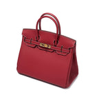 Genuine Leather Twist Lock Handbag with Gold Hardware and Pockets for Women