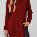 Knit Relaxed Fit Round Neck Longline Jumper with Side Slits for Women | Autumn