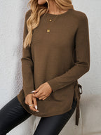 Knit Relaxed Fit Round Neck Longline Jumper with Side Slits for Women | Autumn